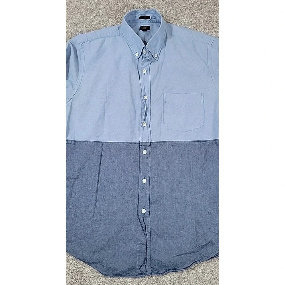 J Crew Shirt Mens L Blue Oxford Long Sleeve Slim Fit Preppy Button Up COLORBLOCK